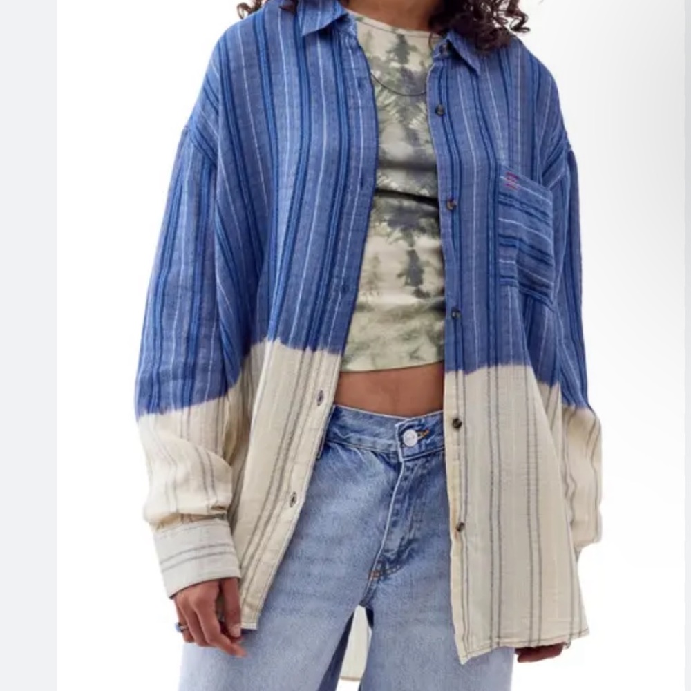 BDG Blue and Cream Striped Button-Up Shirt